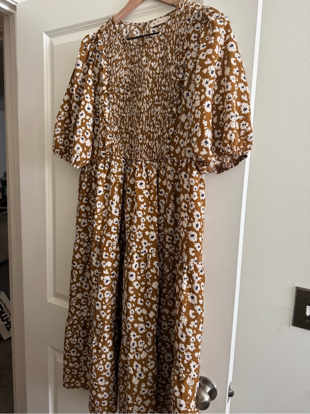 Shop Stevie Mustard Floral Smocked Midi Dress